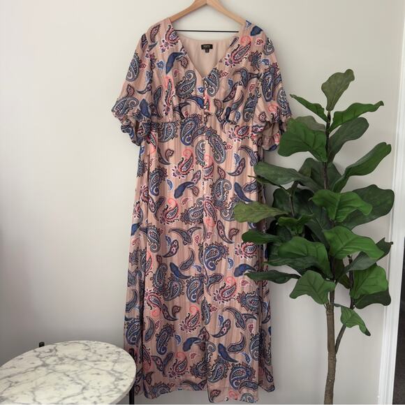 Marée Pour Toi Paisley Print Button Down Slit Front Maxi Dress Sparkle Accent 20 - Picture 3 of 15